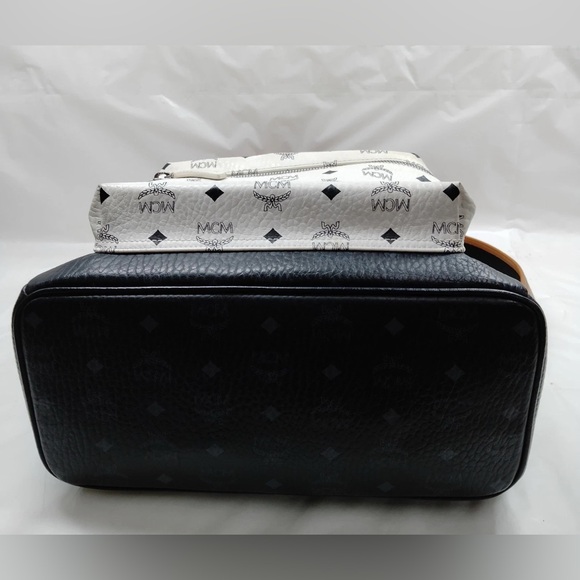 Authentic MCM BackPack Bag  Black Tan White leather pvc - Picture 5 of 11